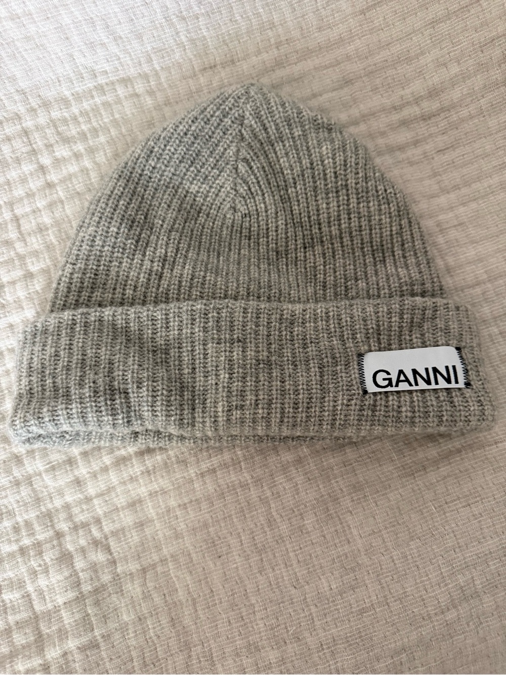 Ganni Light Grey Ribbed Cuff Beanie